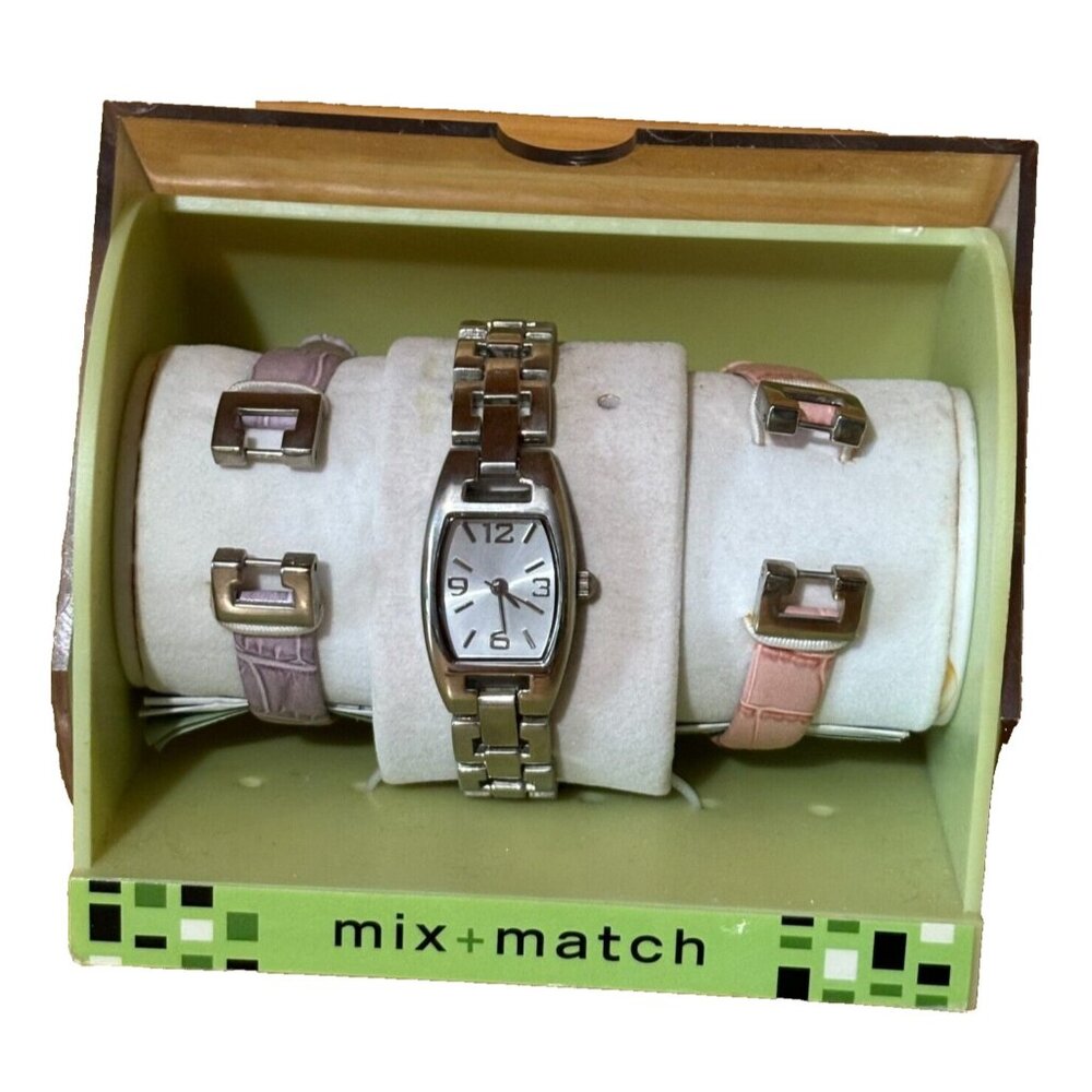 Valletta Ladies Watch Mix & Match Case Silver Pink Lavender Purple 3 Bands